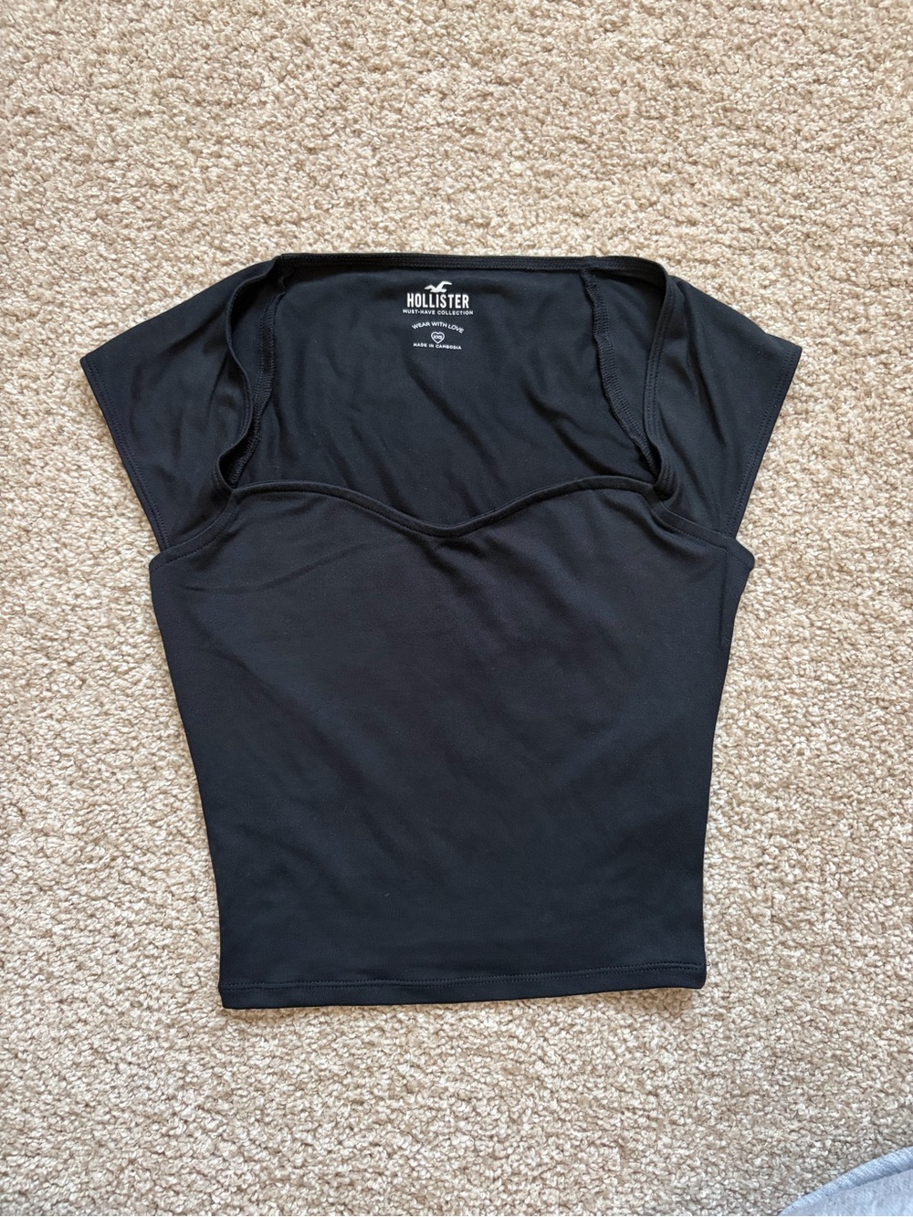 Hollister Black Cap Sleeve Heart Neckline Top